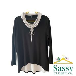 ✨ BY JJ Black Gray Relaxed Hoodie Tunic Top L Casual Athleisure 🖤